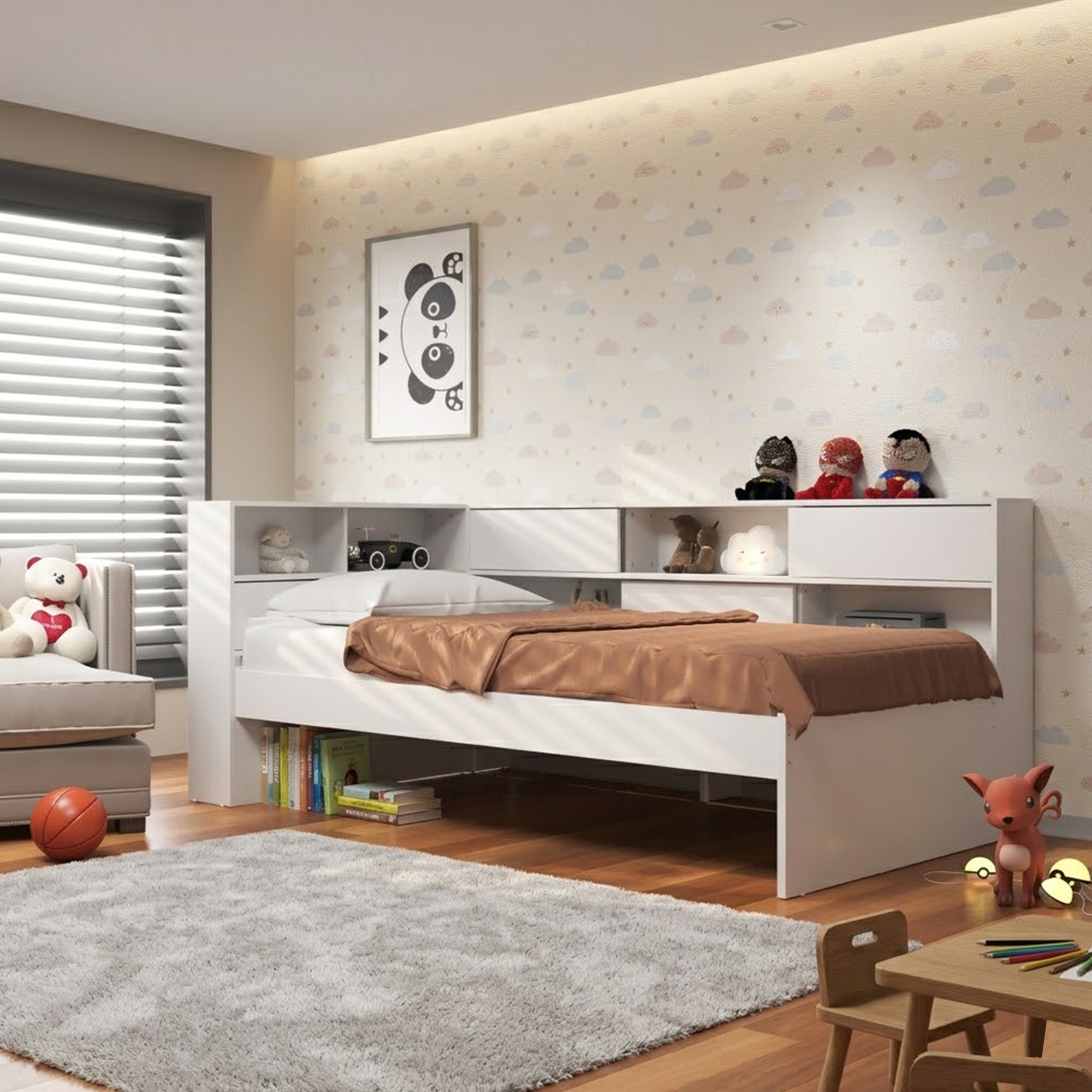 Cama de 1 plz con estante Piccolo Blanco
